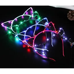 Andra evenemangsfestleveranser LED Bunny Ear Cat Ears pannband Lyser upp blinkande blinkande slitage jultillbehör GA494 Dhtud