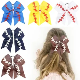 Softball Team Baseball Cheer Bows Kids Rugby Swallowtail Ponytail Hair Holders Bow Cheerleading Girl Hair Band Hårtillbehör 8 tum C436