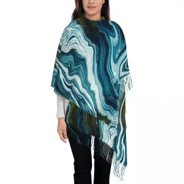 Halsdukar blå och guld marmor halsduk för kvinnor faller vinter kashmir sjalar wrap abstrakt konst lång sjal aftonklänning