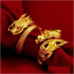 Pierścienie klastra chińskie smok zodiak złoty pierścionek na prezenty walentynkowe i zaangażowanie w witrynę meksykańską biżuterię upuszczenie dhgarden dhdap