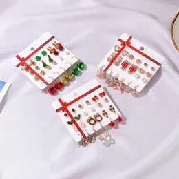 Dangle Earrings 12pcs/set Creativity for Women for Classic Snowman Santa ear Studsクリスマスパーティーギフトジュエリー卸売