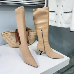 Повседневная обувь Chaopai, новинка 2023 года, осень/зима, минималистичные эластичные сапоги выше колена на потолке «кошачий каблук»