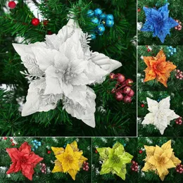 Dekorativa blommor 18 cm Big Glitter Artificial Poinsettia Christmas Flower Wedding Year Cherry Decorations Xmas Tree Ornaments