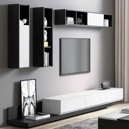 Płyty dekoracyjne Modułowa nowoczesna czarna szafka telewizyjna o wysokim połysku z konstrukcją półek ściennych