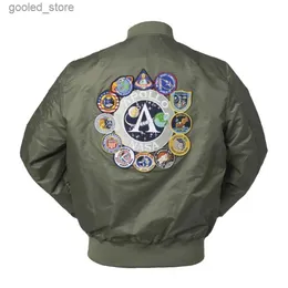 Men's Jackets 2023 New Autumn Apollo Thin 100th SPACE SHUTTLE MISSION Thin MA1 Bomber Hiphop US Air Force Pilot Flight College Jacket For Men Q231109