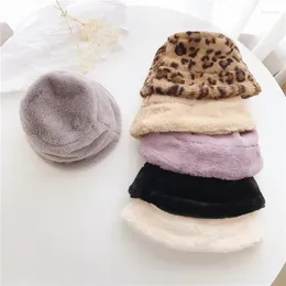 Berets elegante e bonito menina crianças bebê outono/inverno pelúcia leopardo padrão pescador chapéu tendência quente 2023
