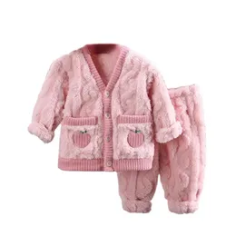 Pajamas Winter Sleepwear Absy Compley Children Girls Warm Dark Long Sleeved Pajama Top and Pants Toddler Casual Cashume Kids Sportswar 231108