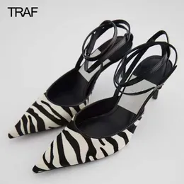 Sandali TRAF Tacchi con cinturino Moda Donna Zebra Animale con tacco Donna Alta Donna Décolleté Stiletto Slingback Lace up Scarpe da donna 230407