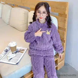 Pijama Çocuk Pijama Setleri Kış Boys Flannel Sweetwear Velvet Kızlar Kalınlaştırılmış Ev Gece Kıyafetleri Takım Genç Pijama Kıyafetleri 3-12 R231108