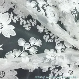 Clothing Fabric 1yards White Flower Hollow Net Yarn Embroidery Lace Mesh Wedding Dress Cloth DIY Garment Accessories Curtains