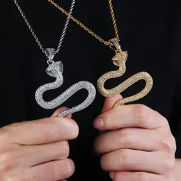 Hip Hop Animal Snake Hanger Ketting 4mm Tennisketting Goud Zilver Kleur Bling Kubieke Zirkoon Mannen Ketting Jewelry303c