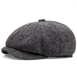 Berets Autumn Winter Sboy Cap for Men Peaky Blinder Fashion Wool Beret French Artist Style Octagonal Hat Herringbone Boina