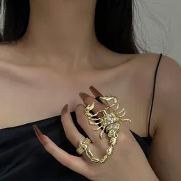 Meninas picantes mostrar as mãos de metal branco escorpião corrente anel feminino hip hop punk ins exagerar elástico único dedo indicador