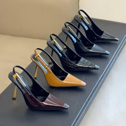 Новые патентные кожаные квадратные квадратные носки Slingback Pumps Обувь Syletto каблуки сандалии 10,5 см женского на высоких каблуках
