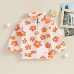 جاكيتات Beqeuewll Toddler Girl Plush Jacket Ploral Print 1/2 ZIPPER Long Sleeve Winter Winter Coat