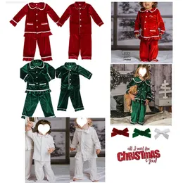 パジャマは女の子と男の子のクリスマスパジャマレッドベルベットパジャマセットキッズベイビーエンフェントスリープウェアブランクレンズPJS 231108