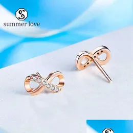 Stud Trendy Infinity Crystal 925 Sier Earrings Digital 8 Round Cz Cubic Zirconia Earring For Women Fashion Wedding Dhbeq