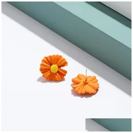 Stud stile coreano carino piccolo fiore margherita orecchini per le donne ragazze dolce dichiarazione orecchino asimmetrico gioielli per feste regali goccia Dhuvz