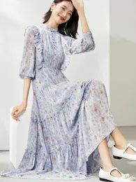 Casual klänningar Vimly Vintage Floral Print Maxi Tiered Dress for Women 2023 Fashion Ruffle långärmad flödande gunga tidigt hösten M2775