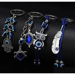 Nyckelringar Animal Turtle Owl Palm Evil Eyes Key Rings Keychain Glass Keyring Blue Eye Pendant Ornament Keychains Party Gift D DHGARDEN DHXHS