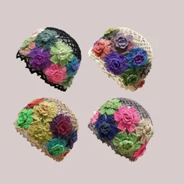 Berretti Beanie/Skull BeanieSkull giapponese primavera ed estate letterario artistico fiori colorati cappello cavo da donna dolce lana lavorata a maglia pelle di melone 230408