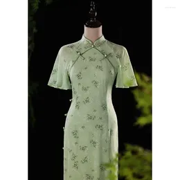 الملابس العرقية Green Cheongsam Vintage Young Summer Simple Simple Engant محسّنة Girly Chinesewomen Long Qipao 2023 S إلى 3XL