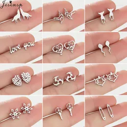 Stud Earrings Tiny Metal Animal Women Fashion Safety Pin Earings Cute Swallow Wolf Music Heart Ear Piercing Jewelry Unusual Gift