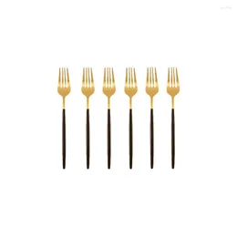 Dinnerware Sets 6Pcs Matte Black Gold Dessert Fork Stainless Steel Cutlery Silverware Flatware Tableware Kitchen Afternoon Tea Gift