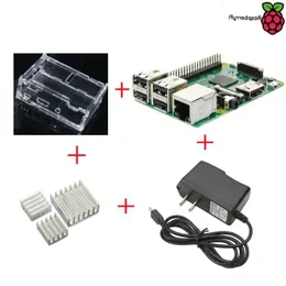 Бесплатная доставка Raspberry Pi 3 Model B, 1 ГБ ОЗУ, 12 ГГц, четырехъядерный процессор ARM, 64 бит, с прозрачным корпусом, адаптер питания 5 В, 25 А, радиатор Nnlfp