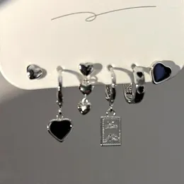 Серьги-кольца KMVEXO Y2K 6 шт./компл. серебряного цвета со стразами для женщин, модные серьги в стиле панк с черным сердцем, наборы модных ювелирных изделий 2023