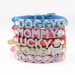 ملحق الياقات الكلاب 8 مم 10 مم A Z Rhinestone Slide Letter Charms for DIY PET NAME CAT PET