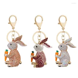 التماثيل الزخرفية A0KE Cartoon Carrot Keychain Keychain Rhinestone Hanging Presant Key Key Ring Ornament for Women Girl Handbag Bags Bags