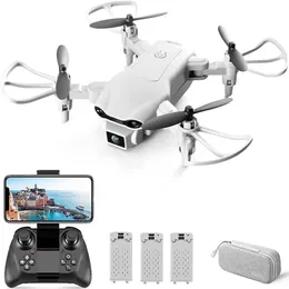 V9 Mini-Drohne mit 720P HD-Kamera für Erwachsene, faltbarer Quadrocopter mit FPV-WLAN-Kamera, 3 modulare Batterien, Weiß