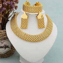 Stud Jewelry Set for Women Chunky Necklace Earrings Dubai Gold Plated Bracelet African Fashion 3Pcs Punk Party Wedding 231109