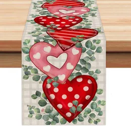 Table Runner Eucalyptus Leaves Love Heart Table Runner Farmhouse Linen Home el Dining Table Decorate Valentine's Day Wedding 230408