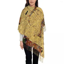 Sciarpe Sciarpa Gustav Klimt per donna Autunno Inverno Scialli in cashmere e avvolgente Albero della vita Stoclet Fregio lungo grande con nappa