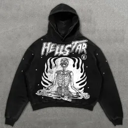 Мужские толстовки с капюшоном HELLSTAR Hoodie Y2K Мужская хип-хоп ретро-череп с графическим принтом Негабаритный пуловер с капюшоном Толстовка Harajuku Пуловер с капюшоном Одежда 231108