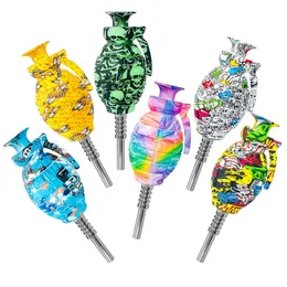 Printing NC Silicone Smoking Hand Pipe Nectar Collector Kit Smoking Accessories With 14mm Stainless Steel Tip Dab Rig Water Pipes