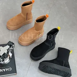 Klassischer Dipper-Plateaustiefel, Ultra-Mini-Schneestiefel für Damen, Australien, Stiefeletten mit dicken Sohlen, Knöchelfell, Schwarz, Kastanienbraun, Tasman-Tazz, Senfkornstiefel, elastische Sockenstiefel