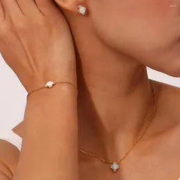 Halsband örhängen uppsättning 2023 eleganta damer ovala blommaformade naturliga Opal Stone Stud örhänge armband hänge rostfritt stål smycken