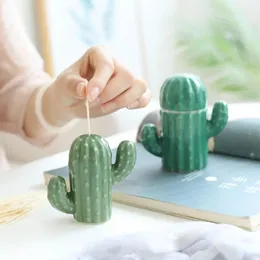 Toothpick Holders Cactus Shape Ceramic Holder Cotton Swab Dental Floss Storage Box Desktop Mini Ornaments Decoration Container Organizer 231108