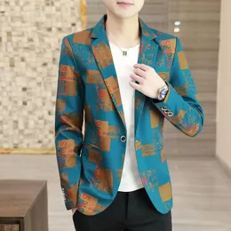 Men's Suits & Blazers 2023 Slim Suit Prom For Men Jacket Spring Personalized Gold Print Blazer Chaqueta Hombre Formal Green