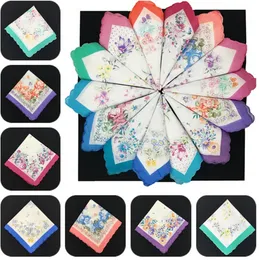 Cotton Printed Women's Handkerchief Gorgeous Large Floral Handkerchief Five Flower Types Mixed 30 x 30cm C461