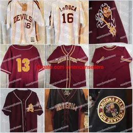 Бейсбольные трикотажные изделия Men State Sun Devils 2007 Джерси Custom 16 Loduca State Sundeuils Stitch Shind Hig Hig