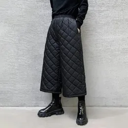 Men's Pants Mens Autumn Winter Dark Style Diamond-Shaped Plaid Wide-Leg Thickened Casual Loose Solid Color Eight-Point For Men