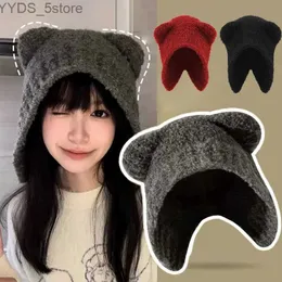 Beanie/Skull Caps 2022 Vinterkvinnor Sticked Beanie Earfap Hat mysig björnörbombare Cap Ear Protection Warm Russian Trapper Hat For Women YQ231108