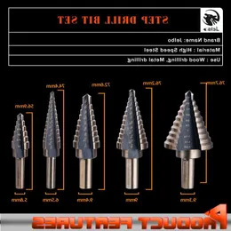 Freeshipping 5pc Step Step Drill Set Hss Cobalt Hole Hole Tension 50 STEP STEP STREALS 1/4-1-3/8 3/16-7/8 1/4-3/4 1/8-1/2 3/16-1/ 2 الألومنيوم PTCDJ