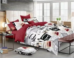 Sängkläder set lyxdesigner Klassisk bokstavstryck kärlek utskriftskrive täcke kudde 4 st. Set ren bomull bekväm sängkläder set sovrum dekoration 1