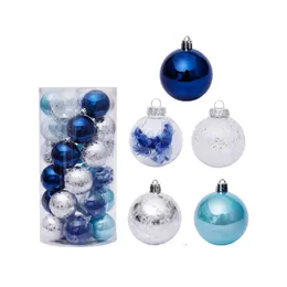 Dekoracje świąteczne 30pcs kulki świąteczne 6 cm na drzewo niebieskie kulki świąteczne plastikowe ozdoby choinki dekoracje domowe wisiorki 231109