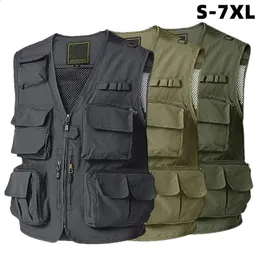 Gilet da uomo Maglia estiva Sottile Gilet multitasche Taglia uomo 7XL Giacca casual senza maniche da uomo Tasche con cerniera Reporter Pografia Vita 231109